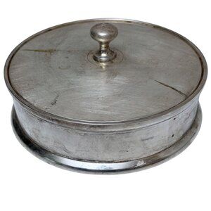 BANANA REPUBLIC Round Metal Box w/ Lid Trinket Box Silvertone
